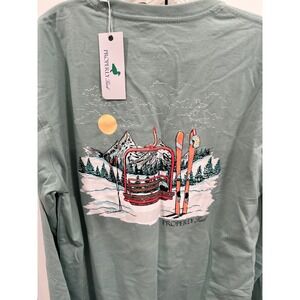 Properly Tied Mens Medium Long Sleeve Ski Chairlift Graphic T‎ Shirt